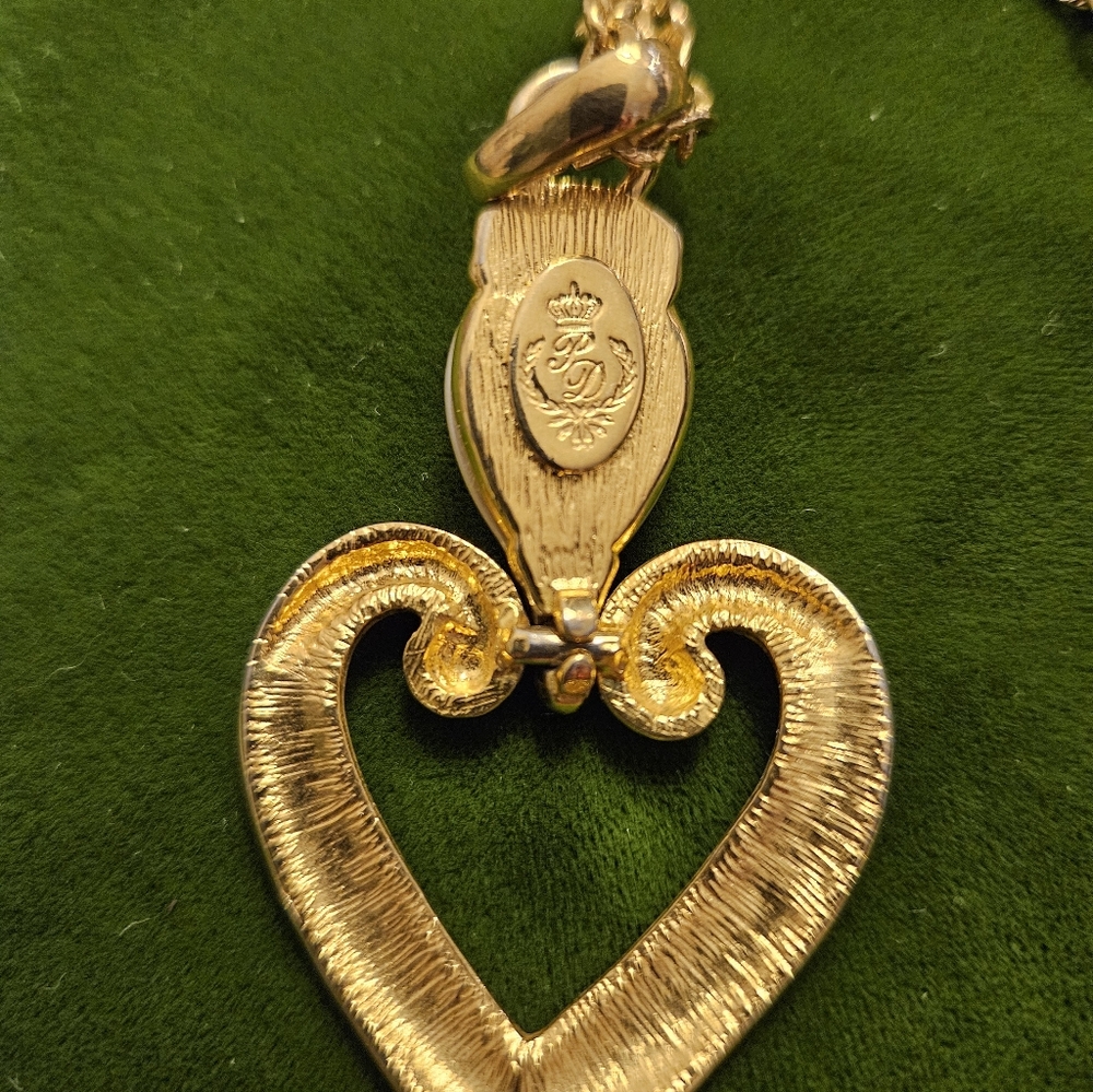 Vintage Premier Designs Gold-tone Heart Pearl Pendant 29" Necklace Earrings Set - Picture 5 of 6